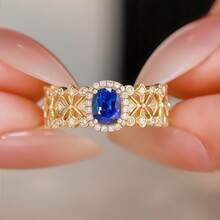 Elegant Hollow Lace 18K Gold Plated Blue Zirconia Inlaid Open Ring For Women - Blue - View 7