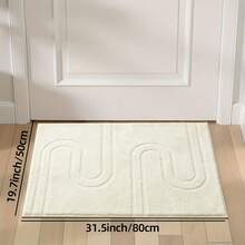 Cream-Style Embossed Line Bathroom Mat, Soft High-Density Plush Surface With Soft Skin-Friendly Touch, Minimalist Double-U Pressed Pattern Design Versatile And Stylish, Suitable For Ins Cute Home Decor. Can Be Placed In Entryway, Bedroom Entrance, Beside Washbasin. Gentle Beige Solid Color Soft Easily Matches Various Soft Furnishing Styles, Simple And Convenient Daily Care, Machine Washable, Can Be Placed At Home Entrance, Balancing High Aesthetics And Daily Practicality. - White - View 9