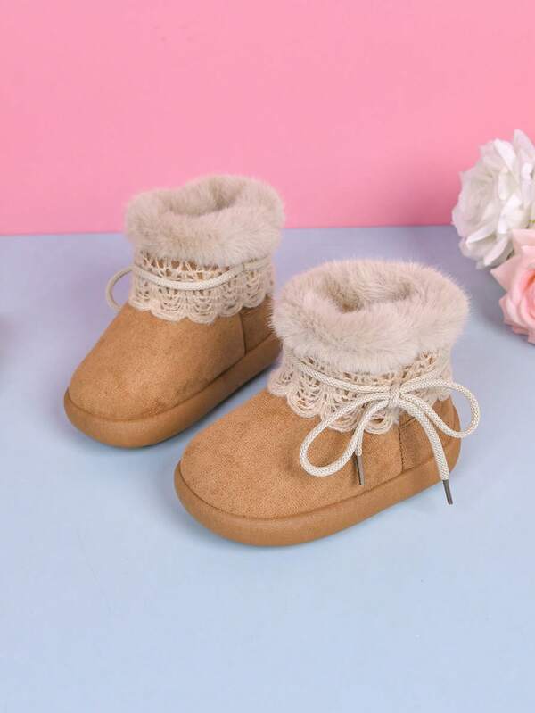 1 Pair Girls' Warm Comfortable Fashionable Elegant Minimalist Durable Cold-Resistant Thick Sole Slip-On Snow Boots, Preppy Style, Suitable For Autumn/Winter