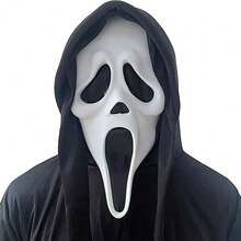 Máscara de Látex de Cabeça Completa com Rosto de Fantasma Aterrorizante com Língua para Fora, Acessório de Cabeça com Lenço Preto de Fantasma, Adereços de Cosplay de Halloween, Acessório de Cabeça para Fantasia de Casa Assombrada e Festa à Fantasia - Visão 12