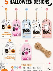 50/500pcs Halloween Gift Tags Spooky Pumpkin Ghost Designs For Bakery Gift Packaging - Multicolor - View 2