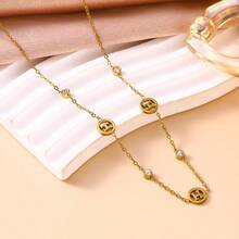 Stainless Steel 18K Gold Plated H Letter Necklace Bracelet Earrings Set Collarbone Chain - Gold - View 8