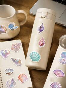 50pcs Shell-Shaped Stickers For Decorating Mobile Phones; Suitable For Skateboard-Style Phone Cases, Flasks And Tissue Boxes; Ideal For Asymmetric Shapes; Perfect As Party Favours, Rewards And Festive Gifts; PET - Multicolor - View 8