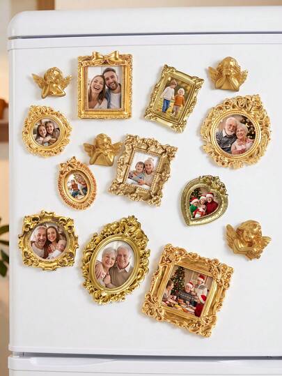 14pcs Mini Vintage Photo Frames, Small Resin Antique Photo Frames, Gold Mini Photo Frames, Suitable For DIY Wall Hanging, Jewelry Display, Photography, Party, Hotel, Home Decor (Mini Photo Frame A)