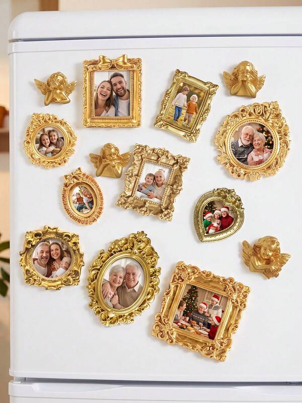 14pcs Mini Vintage Photo Frames, Small Resin Antique Photo Frames, Gold Mini Photo Frames, Suitable For DIY Wall Hanging, Jewelry Display, Photography, Party, Hotel, Home Decor (Mini Photo Frame A)