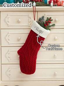 Customized Personalized Christmas Socks, Red And White Color Block Christmas Socks, Customizable Christmas Socks (Can Print Name And Personalized Text), Christmas Gifts, Holiday Decorations, Customized Christmas Tree Ornaments, Single Christmas Sock, Christmas Gifts, Advent Calendar, Christmas Decorations - Multicolor - View 6