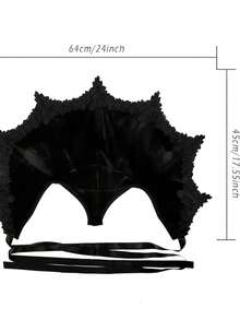 1pc Dark Theme Vampire Lace Cape With Stand-Up Collar, Embroidered Fan-Shaped Mesh Design With Spider Web Pattern, Perfect For Halloween Party, Cosplay Props - Multicolor - View 3