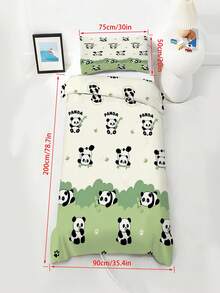 2PCS Set Perlengkapan Tidur Anak Motif Panda Kartun Lucu, Selimut Motif Bambu Hijau dengan Sarung Bantal untuk Dekorasi Kamar Tidur Balita - MultiWarna - View 11