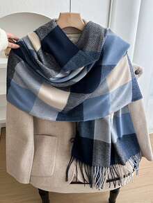 2/1pc New Winter Faux Cashmere Plaid Scarf, Unisex, Warm, Suitable For Daily Wear And Casual Outfits - Multicolor - View 3