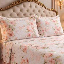 QUEEN Cobre Leito BELIZE com Porta Travesseiros 3 Peças – Colcha Floral Premium Exclusiva Macia - Buque - Visão 4