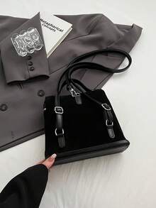 Women's Suede Top Handle Backpack, Adjustable Shoulder Straps, Vintage Casual Style, Multi-Functional, Suitable For Daily Work And Travel - Black - View 6