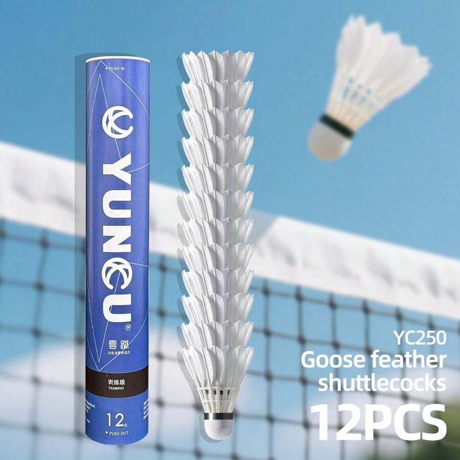 YUNCU 12Pcs Premium Goose Feather Badminton Shuttlecocks, Durable Stable Flight Badminton Balls, Ideal For Indoor Outdoor Sports Training & Daily Exercise