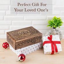 Wooden Hand Carved Decorative Jewelry Box Moon Carvings Vintage Keepsake Storage Organizer Travel Treasure Chest Trinket Holder Great Gifts 8x5 Inch - 1PC - View 6