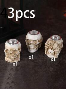3pcs Halloween Skeleton Hand Candle Holder, Eerie Decor, Suitable For Halloween, Escape Room, Puzzle Games, Movie Props, Create Holiday Atmosphere, Tabletop Decoration, Candle And Aromatherapy Base - Skull Candle Holder - View 10