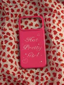 Capa de Telefone Rosa Rosa Brilhante com Letra em Inglês, Estilo Doce, Fresco e Quente, Compatível com iPhone 17 Pro Max, 17 Novo, 16, 15, 16 Pro, Cobertura Total Anti-Queda, Capa Protetora para Mulheres, Personalizada - Pink - Visão 1