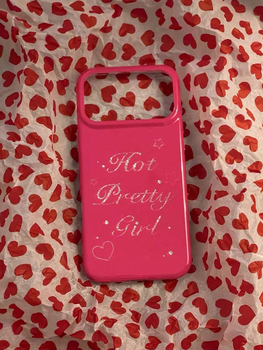Capa de Telefone Rosa Rosa Brilhante com Letra em Inglês, Estilo Doce, Fresco e Quente, Compatível com iPhone 17 Pro Max, 17 Novo, 16, 15, 16 Pro, Cobertura Total Anti-Queda, Capa Protetora para Mulheres, Personalizada - Pink - Visão 1