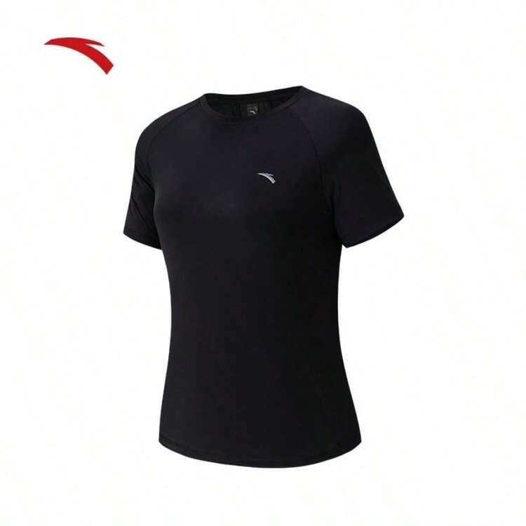 Anta Butterfly Back Ice Silk T-Shirt | UV Protection Sun Protection Short Sleeve T-Shirt Women's Summer Moisture-Wicking Breathable Running Sports Top - Basic Black-5 - View 1