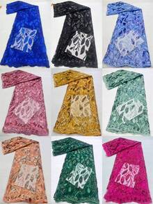 Green African Sequin Beaded Lace Fabric 2026 Blue Premium Shiny Nigerian Sequin Lace Fabric Wedding Party Dress Sewing Material 5 Yards/1 Yard Red - A - View 2