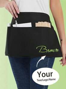 1pc Customized Neutral Polyester Apron With 3 Pockets, Short Waist Server Uniform, Suitable For Kitchen Supplies, Hotel Restaurant Server Waist Apron, Kitchen Cooking Baking Apron, Chef Apron, Kitchen, Bathroom, Home, Household Items - Multicolor - View 4
