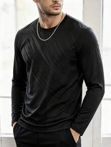 Men's Casual Long Sleeve Sports T-Shirt Top - Black - View 1