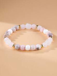 1pc Lucky Natural Stone Matte Pink Zebra Jaspers Facted Rose Quartz Bead Women's Jewelry, Lucky And Love, Suitable For Daily Wear And Gift Giving - Multicolor - View 9