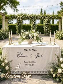 Personalized Linen Table Runner With Floral Lace Trim, Handmade Custom Wedding Banner, Rustic Wedding Table Centerpiece Decor - Multicolor - View 12