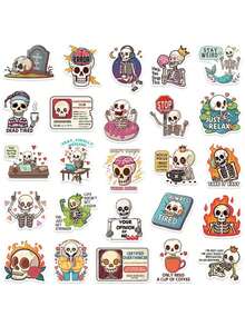 50pcs/Pack Funny Cartoon Skull Stickers, Decorative Decals For Laptop Guitar Phone Stationery Luggage Notebook Sticker - Multicolor - View 5