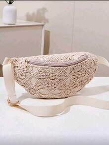 Women's Vintage Fashion Waist Bag, Underarm Bag, Spring/Summer New Casual One Shoulder Crossbody Small Bag, Straw Woven Bag, Fanny Pack, Purse - Beige - View 6