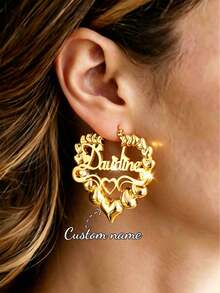 Anting Hoop Bambu Nama Kustom 50mm, Anting Nama Perhiasan Personalisasi, Hadiah Ulang Tahun Berbentuk Hati untuk Wanita - Gadis-gadis Fiolex Hati Gelembung Emas - View 1