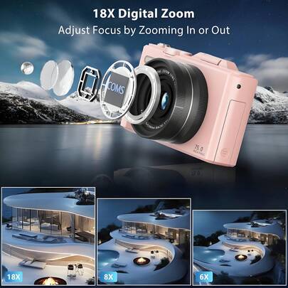 [2顆電池 + 32GB SD卡] 5K UHD Vlogging 攝影機 72MP 自動對焦數位相機，配備 3 吋翻轉螢幕、WiFi、18倍變焦、1150mAh 電池，適合部落客與創作者，旅行與社群媒體理想之選，復活節與生日禮物