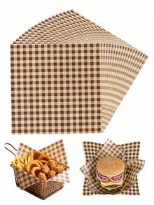 200/100/50 Blatt braunes kariertes fettabweisendes Wachspapier, geeignet zum Backen, Picknick, Brotkorb-Auskleidung, Sandwich, Kekse, Brot, Burger, ölresistente Verpackung - Verschiedenfarbig - Übersicht 1
