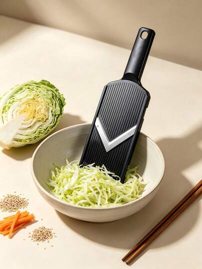 Ralador de Couve-Flor Japonês Preto/Branco com Lâminas de Aço Inoxidável, Perfeito para Raspar Repolho e Outros Vegetais – Ideal para Uso Doméstico.