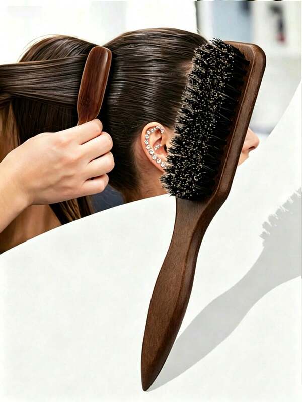1pc Unscented Wild Boar Hair Mustache Brush, Suitable For Men And Women, Professional Barber Styling Brush For Coarse And Fine Hair, Gradient Trimming, Hairdressing Tool, Back Combing, Smooth, Essential For Students And Travel, Women Hair Accessory, Detangling Hair Brush, Mini Hair Brush Set