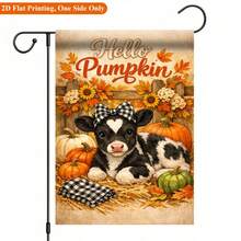 1 pieza Bandera de jardín con impresión plana 2D, Bandera de jardín con vaca de granja de otoño y calabaza - Decoración exterior impresa en un solo lado, Adecuada para el hogar y el jardín, Decoración festiva, Poliéster duradero, 11.8X17.7 pulgadas, Poste no incluido - A - Ver 7