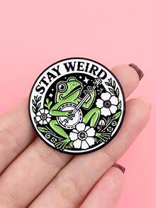 Stay Weird Frog Brooch – Cute Banjo Playing Frog Floral Enamel Pin For Bag Jacket Accessories Gift - Multicolor - View 3