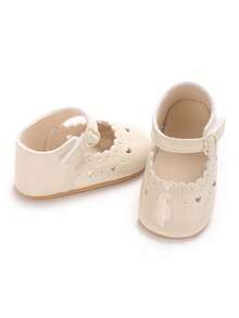 Cremeweiße Herz-Cut-out Baby-Prinzessinenschuhe, Spitzenbesatz Einzelriemen Weichsohle rutschfeste Pre-Walker Schuhe für Baby-Mädchen - Aprikosenfarben - Übersicht 5
