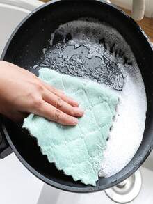 3/10 buah Kain Pembersih Bulu Karang Dua Lapis, Kain Lap Dapur Bebas Serat dengan Daya Serap Super, Kain Lap Rumah Tangga Warna Acak - MultiWarna - View 7