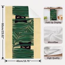 2PCS Kitchen Towels With Tropical Plants And Black Cat Pattern Print, 40*60cm Simple Style Rectangular Microfiber Kitchen Towels, Dish Cloths, Tablecloths, Hand Towels, Kitchen Decor, Housewarming Gifts For Neighbors, Perfect For Kitchen And Bathroom Use, Suitable For Housewives And Family Gatherings, High Cost-Performance, Home Essential - Multicolor - View 4
