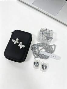 6pcs Set Exquisite Premium Silver Shiny Rhinestone Butterfly Data Cable Protector With Hard Shell Storage Bag, Charging Cable Winder, Cable Clip And Gradient Laser Protective Case, Compatible For Apple 18/20W Series Charger Protection Storage Set, Anti-Breakage Anti-Drop Anti-Shock, Daily Travel Charging Accessories Full Set Combination - View 11