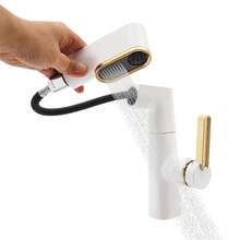 YUNRUX Pull-Out Spray Faucet, Pull-Out Bathroom Faucet, Bathroom Sink Faucet - 白色 - 查看 9