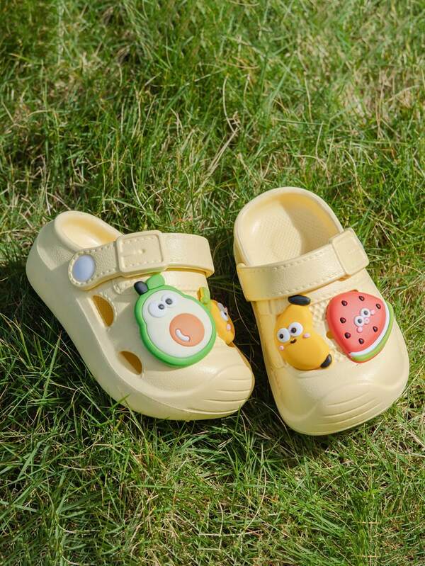 Cartoon Fruit Decor Soft Bounce Unisex Kids Clogs, Outdoor & Indoor Dual-Use Children's Hole Shoes