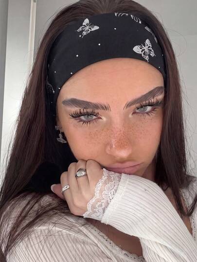 1pc/2pcs Women's Vintage Y2K Style Frayed Wide Butterfly Rhinestone Headband, Breathable Elastic Non-Slip Headscarf, Street Sexy Style Hair Accessory, Suitable For Travel, Concert, Daily Wear, Casual Street Punk Decoration