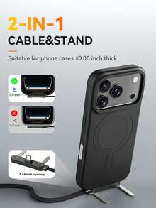 EAGET Kabel jalinan pengisian cepat USB-C ke USB-C 240W, dudukan ponsel lipat terintegrasi, sudut putar 180°, bermain game tanpa halangan, kompatibel dengan ponsel, tablet, laptop, dan konsol game. - Hitam - View 2