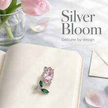1PC/2PCS Zinc Alloy Two Tone Tulip Lapel Pin, Pink Rhinestone Green Enamel Floral Brooch, Women Clothes Collar Decor Jewelry Gift, Elegant Flower Pin - Multicolor - View 9
