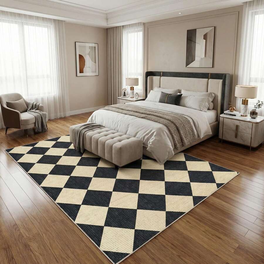 Tappeto runner morbido a rombi, tappeto sottile lavabile dai colori pastello, antiscivolo a rombi per ingresso, camera da letto, corridoio, lavanderia, bagno per gli ospiti - Caffè nero - Visualizzare 1