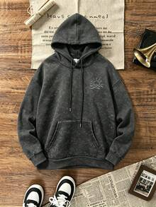 Comfy Washed Graphic Hoodie For Women, Oversized Pullover Sweatshirt With Drawstring, Long Sleeve Warm Lined Top For Casual Streetwear Black - Black - View 3