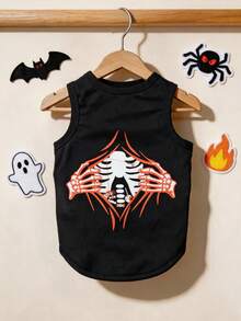 LUCKIE PAW 1pc Skeleton Hand Funny Pattern Pet Vest, Physical Flea Prevention, Reduces Shedding, Insulated And Breathable, Suitable For Small And Large Dogs And Cats, Indoor And Outdoor Use - Black - View 1