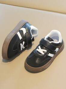 Kids Vintage Training Shoes Spring Autumn New Style Unisex Toddler Hook And Loop Leather Upper Waterproof Soft Sole Casual Sneakers - Black - View 4