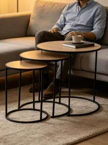 Creative Round Coffee Table Bedside Table Three Pieces Combination Corner Table Side Cabinet High-End Alphabet Table - Camel - View 7