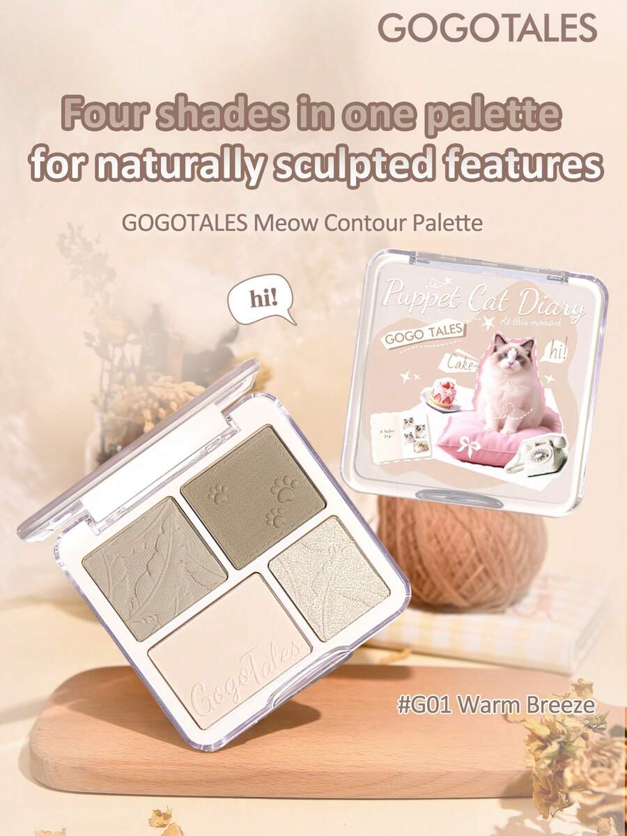 GOGO TALES Meow Light & Shadow 4-Color Contour Palette, Matte Shades For Cheek Contouring, Nose Shadowing And Facial Shading, Creates Highlighting Effect, All-In-One Contour And Highlighter Palette, Suitable For Beginners GOGOTALES - #G01 Warm Palette - View 1